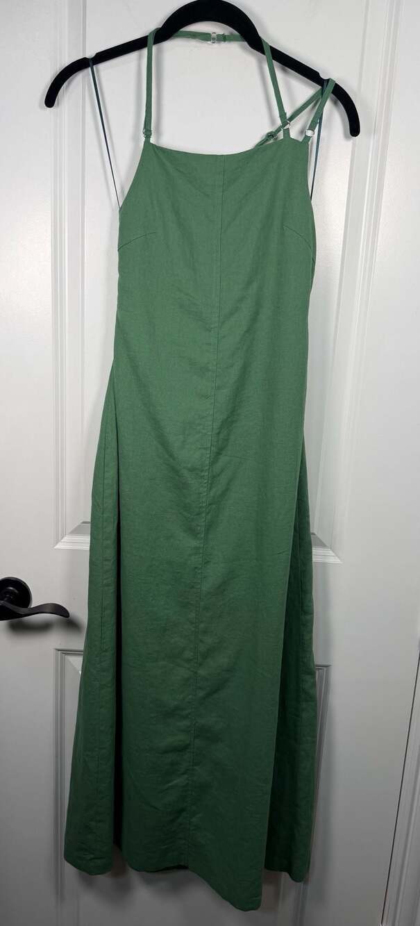 Zara Linen Blend Open Back Midi Dress in Green